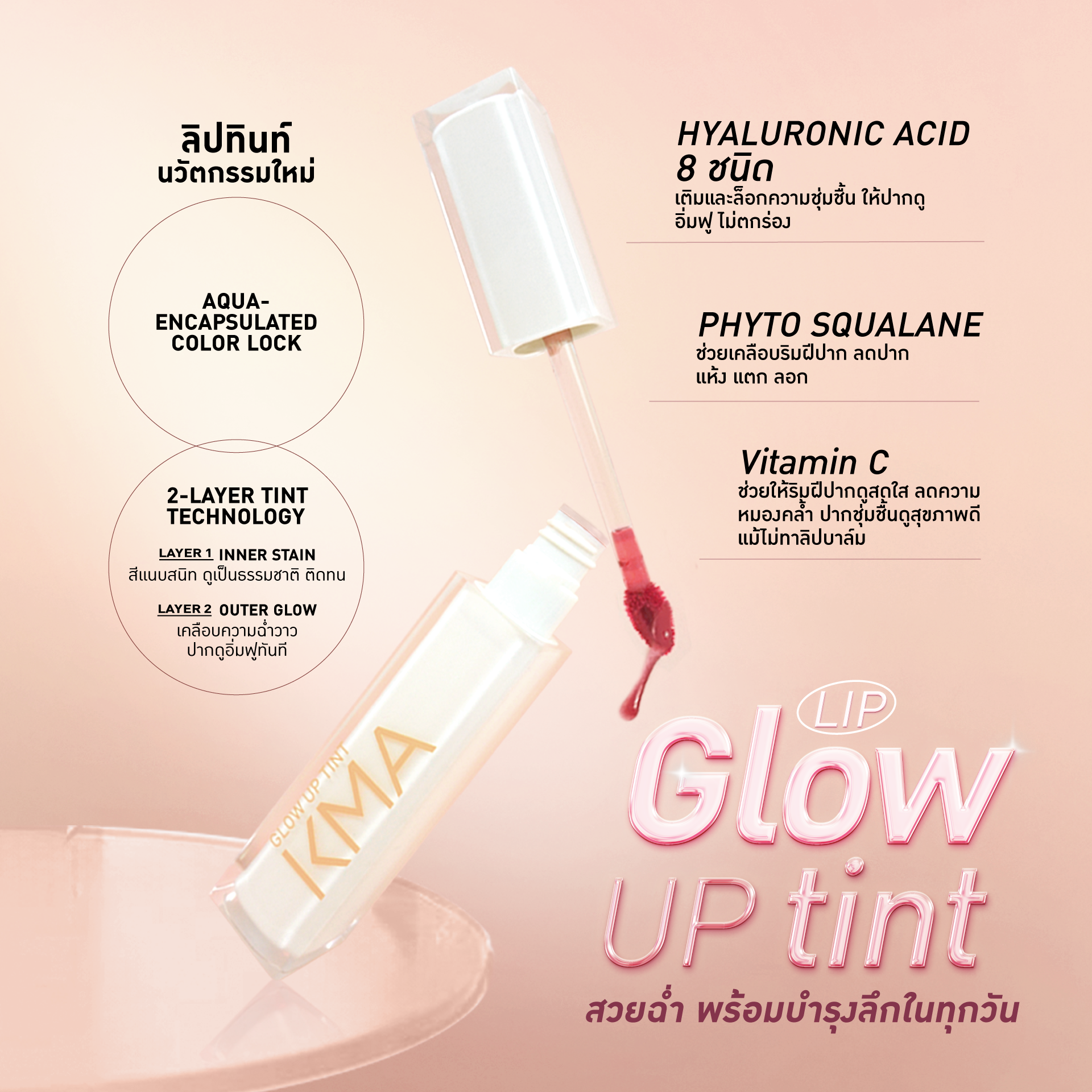 KMA Glow Up Tint ลิปทินท์สีชัดติดทน บำรุงฉ่ำ 2.4 กรัม - KMA