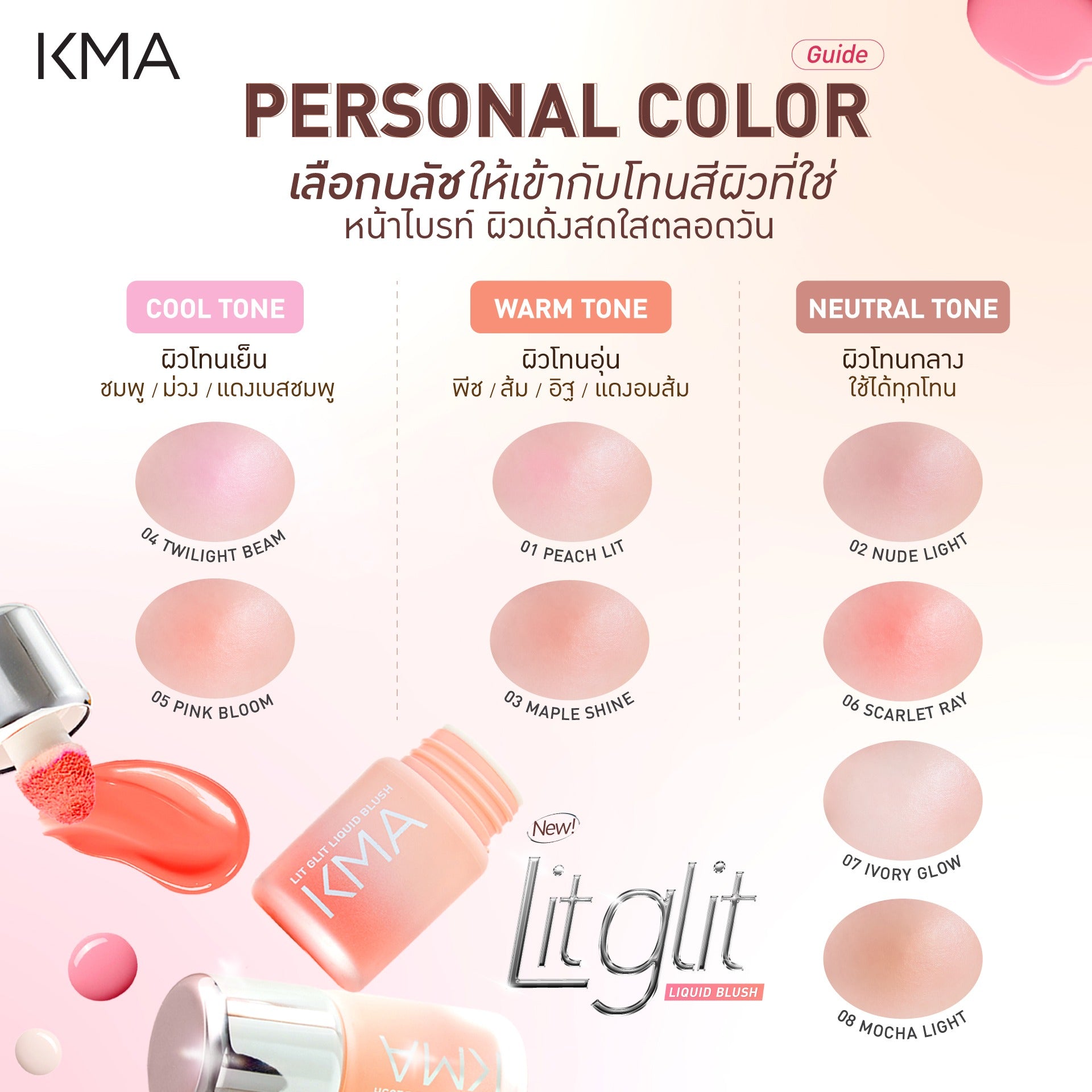 KMA Lit Glit Liquid Blush บลัชออนเนื้อลิควิด งานผิวโกลว์สวย - KMA